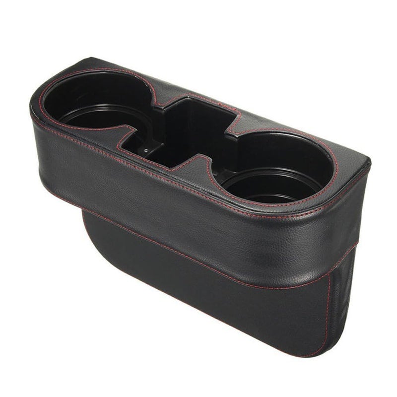 IOKONE Car Cup Holder  Auto Cup Drink Holders Multifunctional Auto Front Seat Organizer with PU Leather Cover  Gap Filler Storage Box Coin Bucket Console Side Pocket Cell Mobile Phone Holder (Black) - Image 3